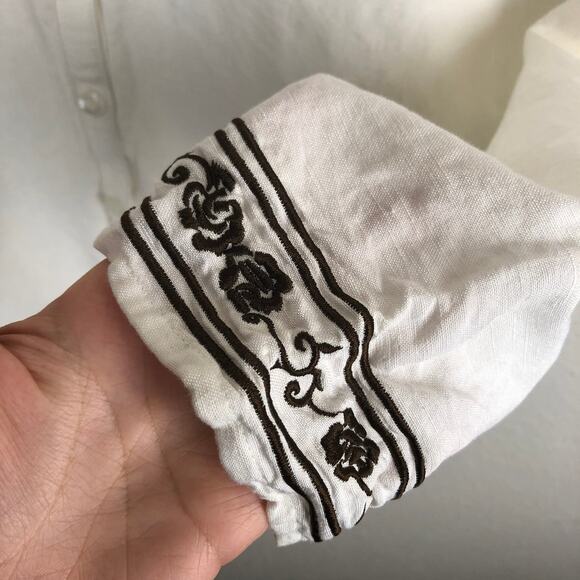 Emma James Petite White Collared Button Up Shirt Floral Embroidery - Picture 5 of 8